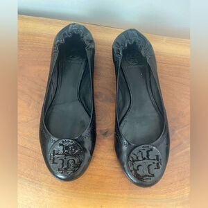 TORY BURCH Reva Ballerina Ballet Flats Black Patent Leather Size 8